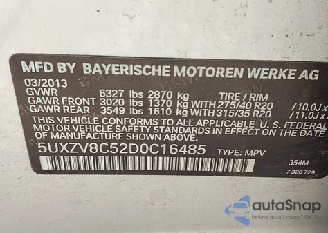 2013 BMW X5 xDrive50I из США, поврежденный, VIN 5UXZV8C52D0C16485